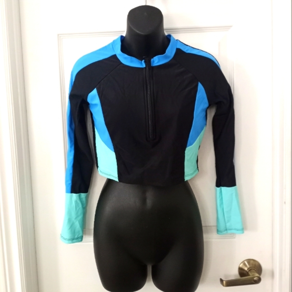 Source Unknown Black and Blue Women's Swim Top
